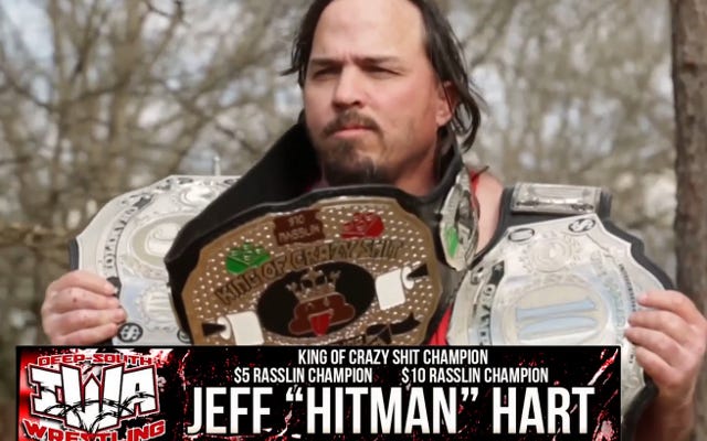 [Screenshot: Jeff Hart with 3 titles and zero wrestling moves]