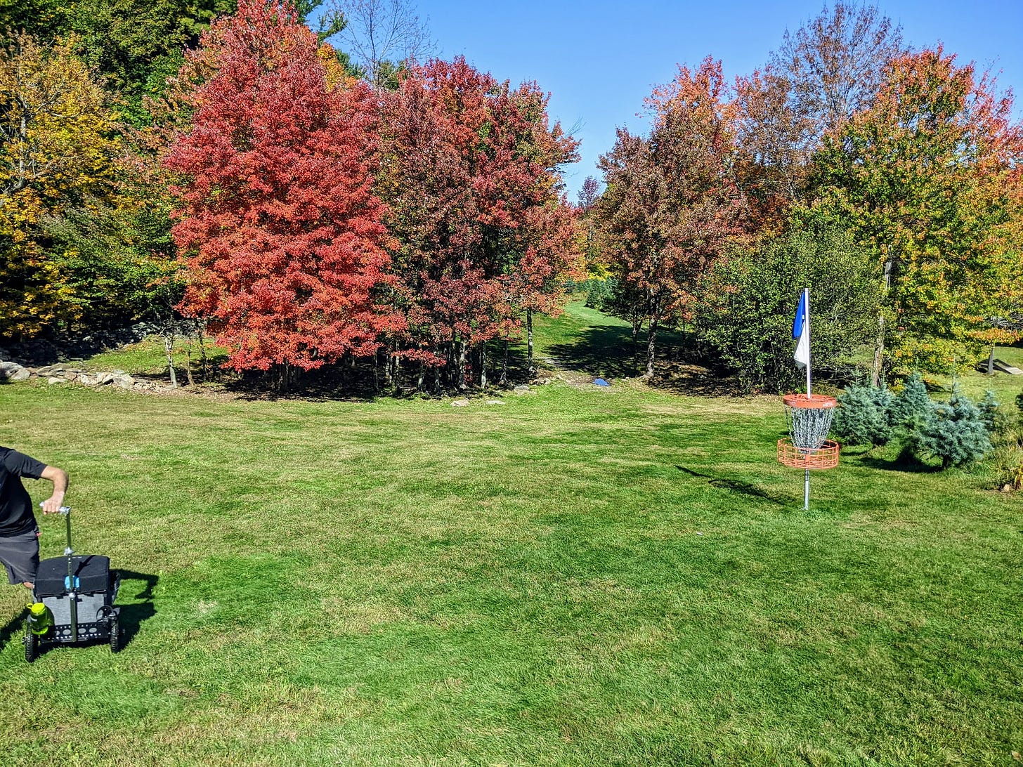 Hole 2 (white and blue) at Maple Hill, Leicester, Massachusetts.