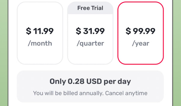 In-app messaging promoting the larger plan as a daily rate