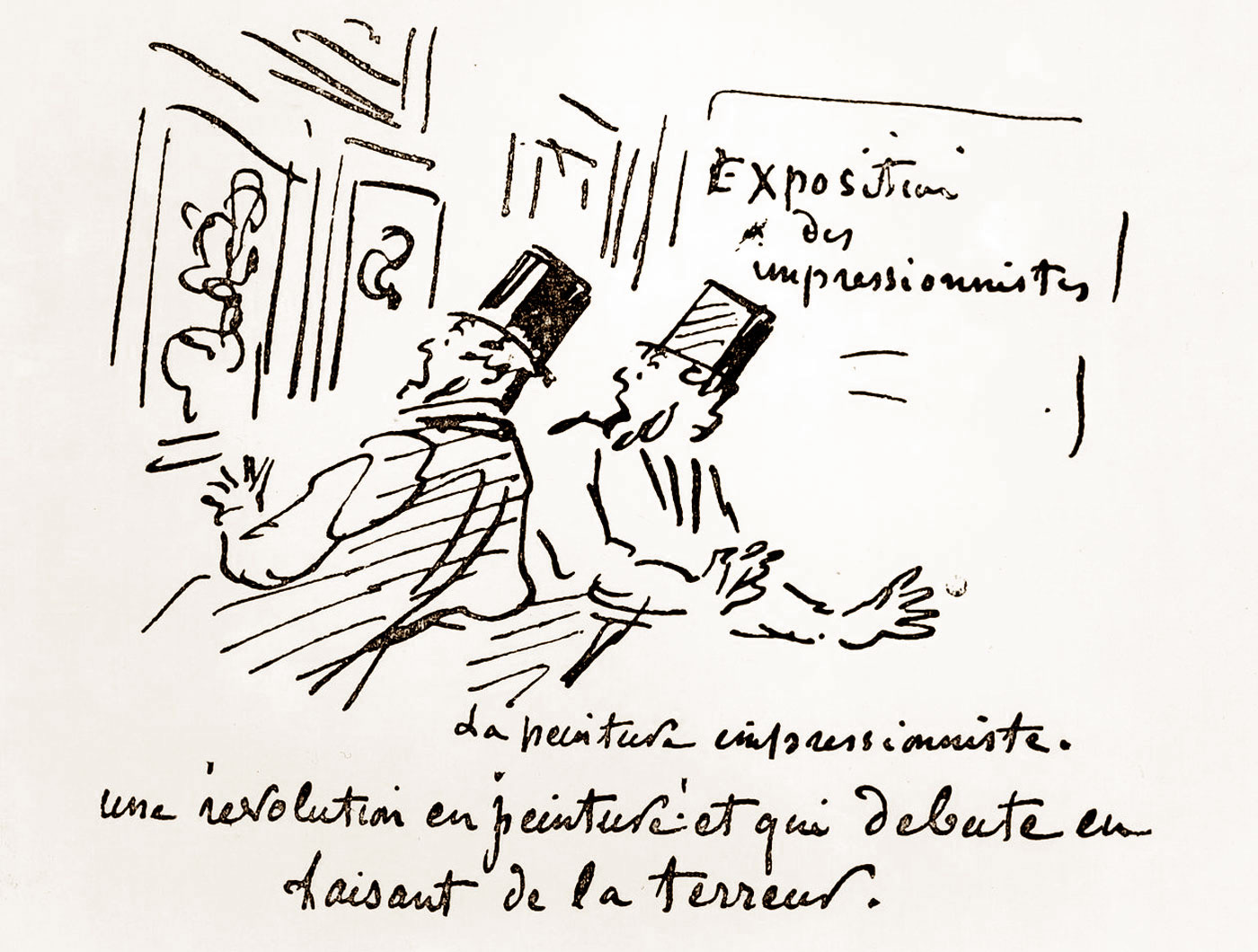 Newspaper caricature "Impressionist painting, a revolution in painting that starts by provoking terror". Newspaper caricature "Impressionist painting, a revolution in painting that starts by provoking terror".