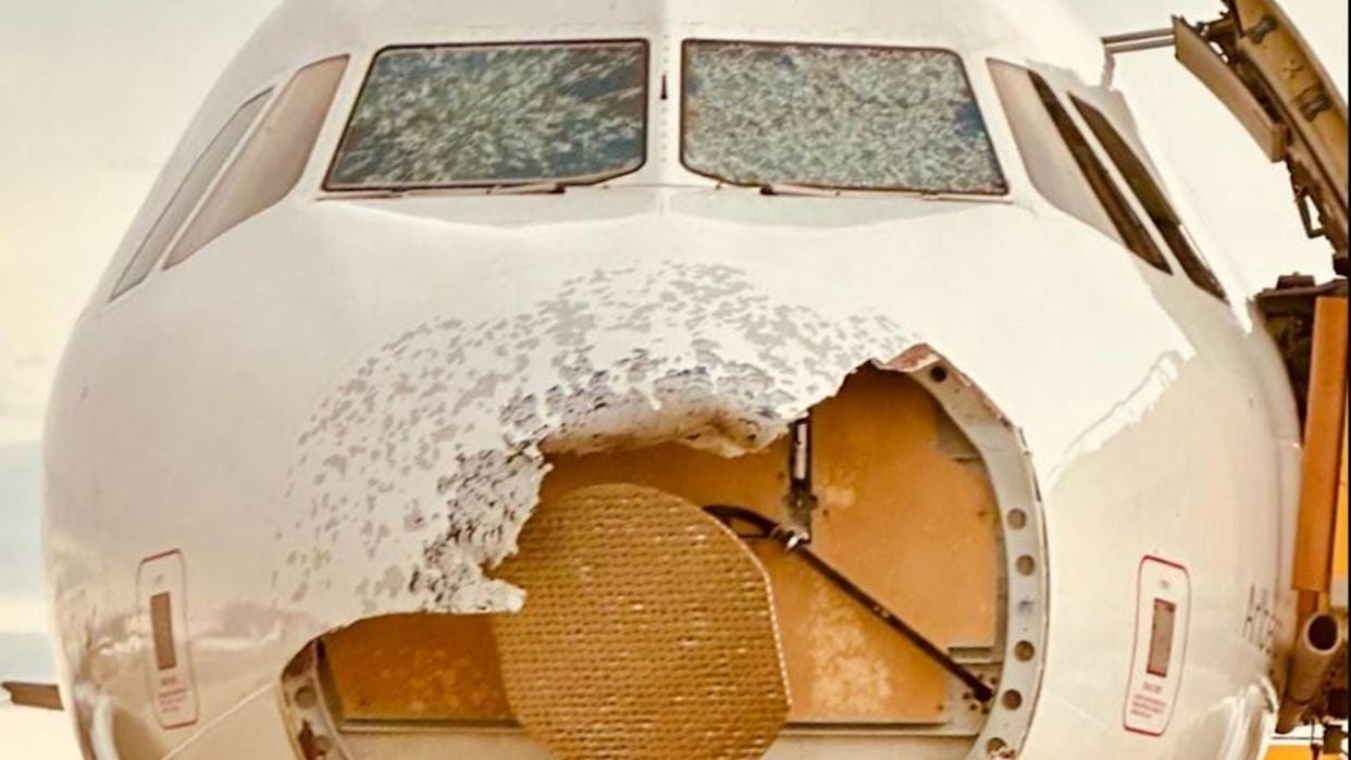 Images show how much damage hail can do to a plane in just a few seconds Images show how much damage hail can do to a plane in just a few seconds