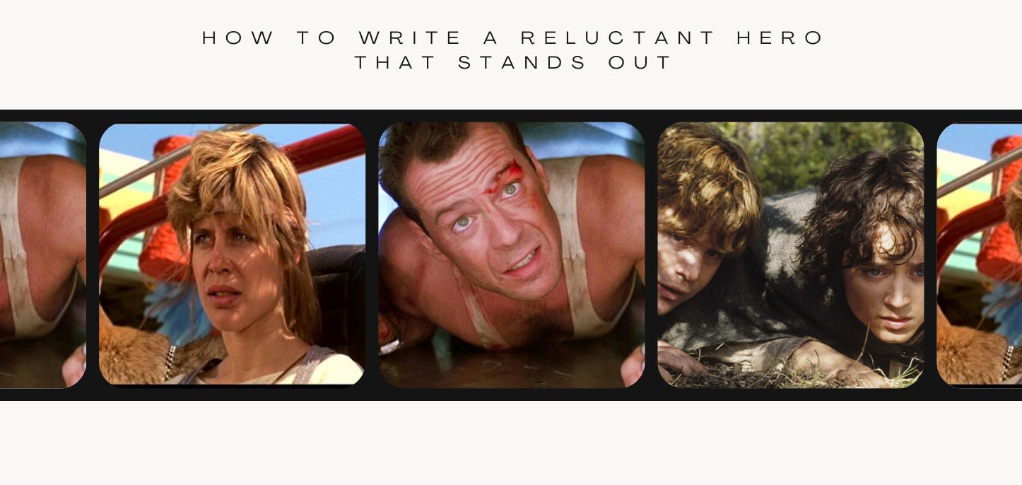 Sarah Connor from the Terminator, John McClane from Die Hard, Samwise and Frodo from the Hobbit as examples of The Reluctant Hero Archetype Sarah Connor from the Terminator, John McClane from Die Hard, Samwise and Frodo from the Hobbit as examples of The Reluctant Hero Archetype