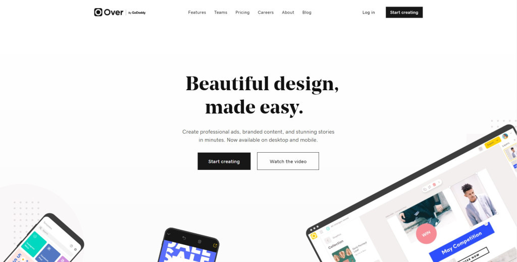 Screenshot of Over home / landing page 