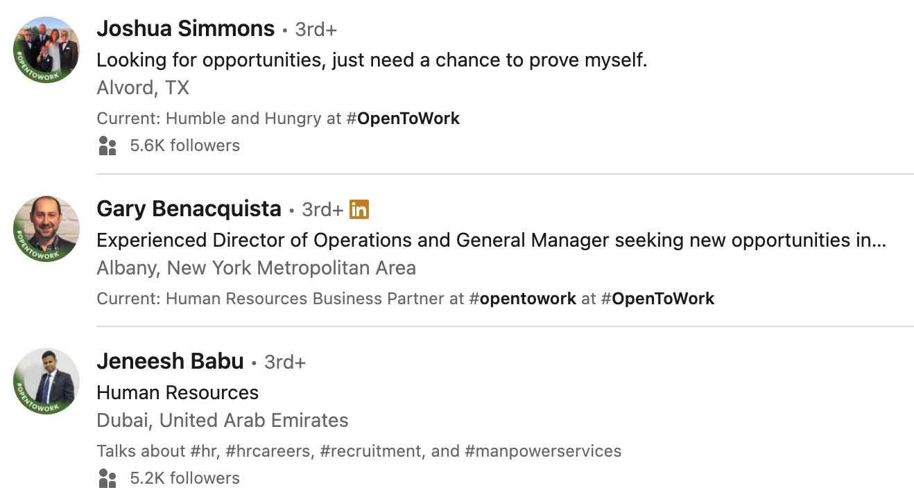 Open to Work on LinkedIn