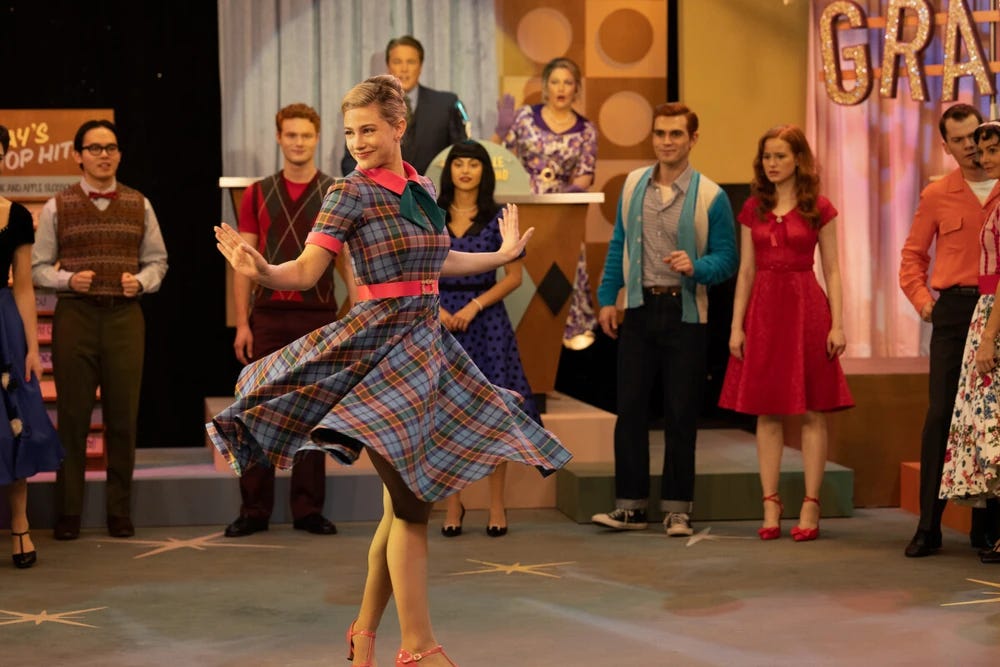 Image of Betty Cooper dancing on Riverdale Grandstand.
