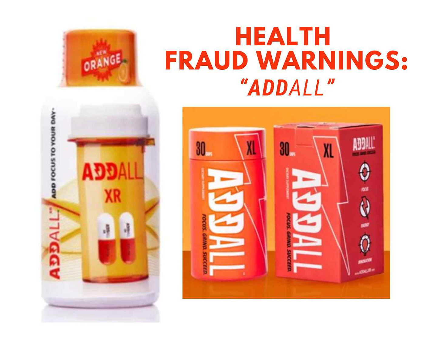 Health fraud warning for shot and pills called "ADDALL"