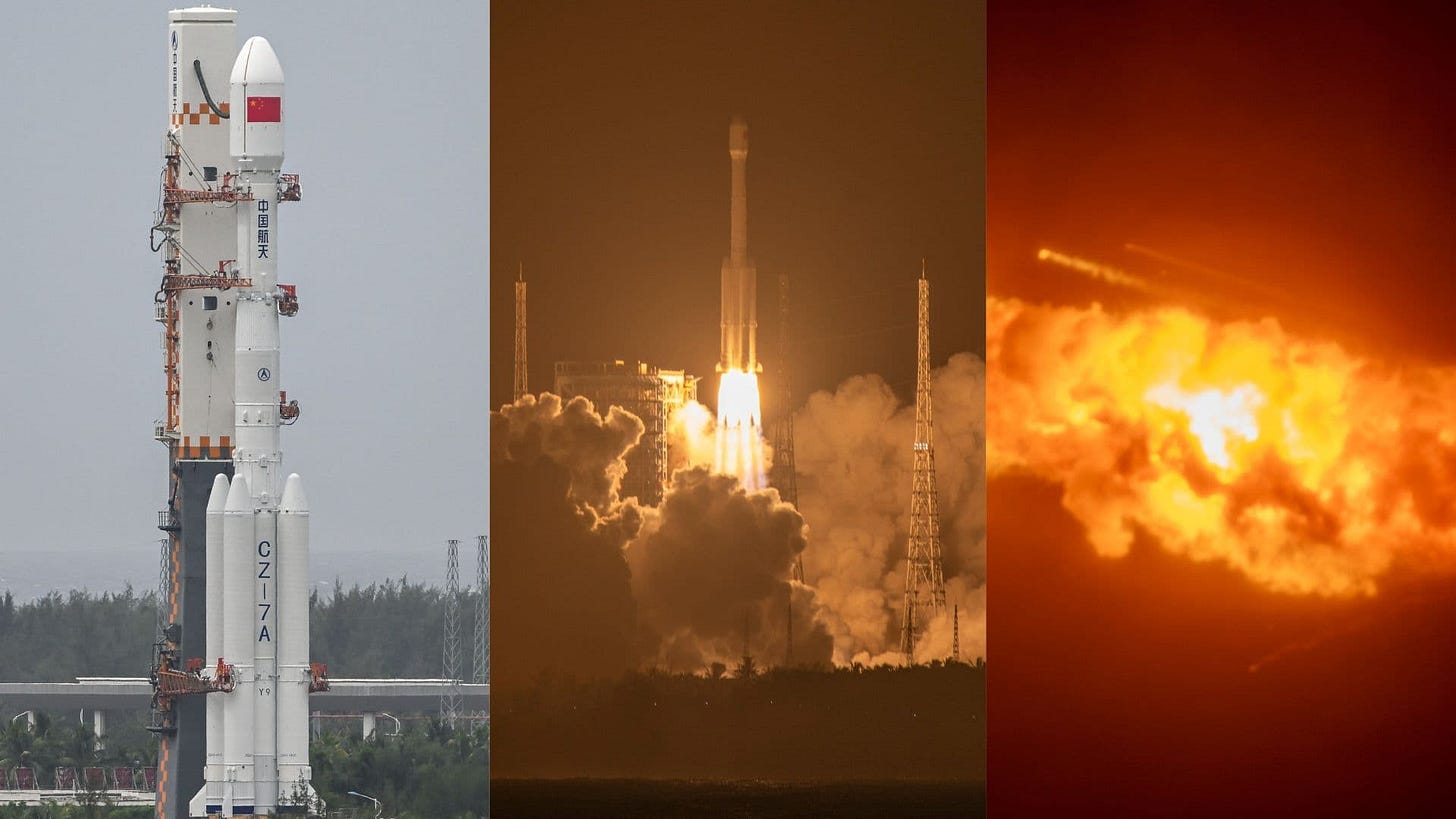 Long March 7A rocket launches from China’s Wenchang Space Launch Site before exploding during ascent