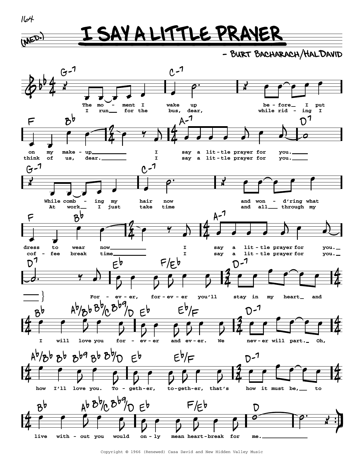 I Say A Little Prayer (High Voice) Sheet Music | Dionne Warwick | Real Book  – Melody, Lyrics & Chords