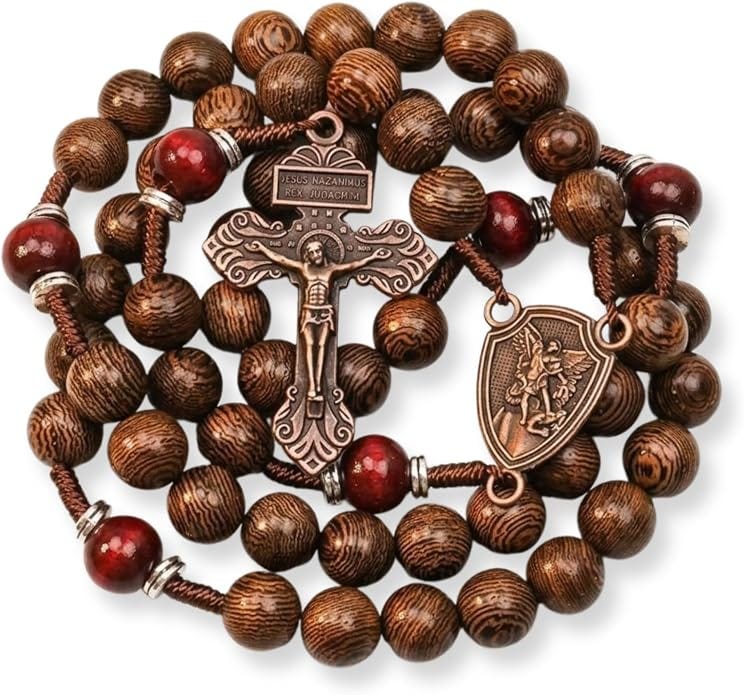 Nazareth Store Handcrafted Wooden Catholic Rosary Necklace with Antique Medal & Crucifix Cross Christian Prayer Beads Gift for Men Nazareth Store Handcrafted Wooden Catholic Rosary Necklace with Antique Medal & Crucifix Cross Christian Prayer Beads Gift for Men