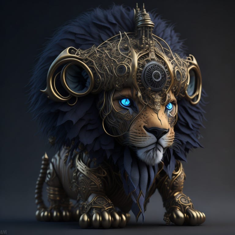 little children fusion lion steampunk, fractal  isometrics details bioluminescens : a stunning realistic photograph of wet bone structure, 3d render, octane render, intricately detailed,  titanium decorative headdress, cinematic, trending on artstation | Isometric | Centered