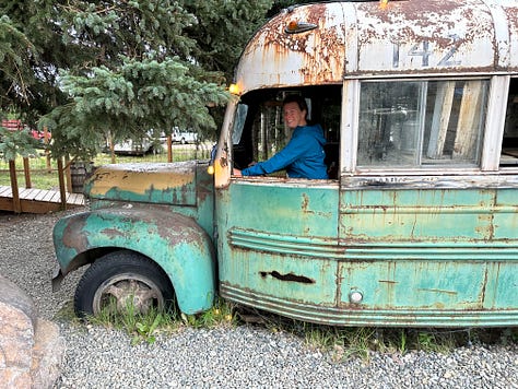 Photos of Liz at the bus 