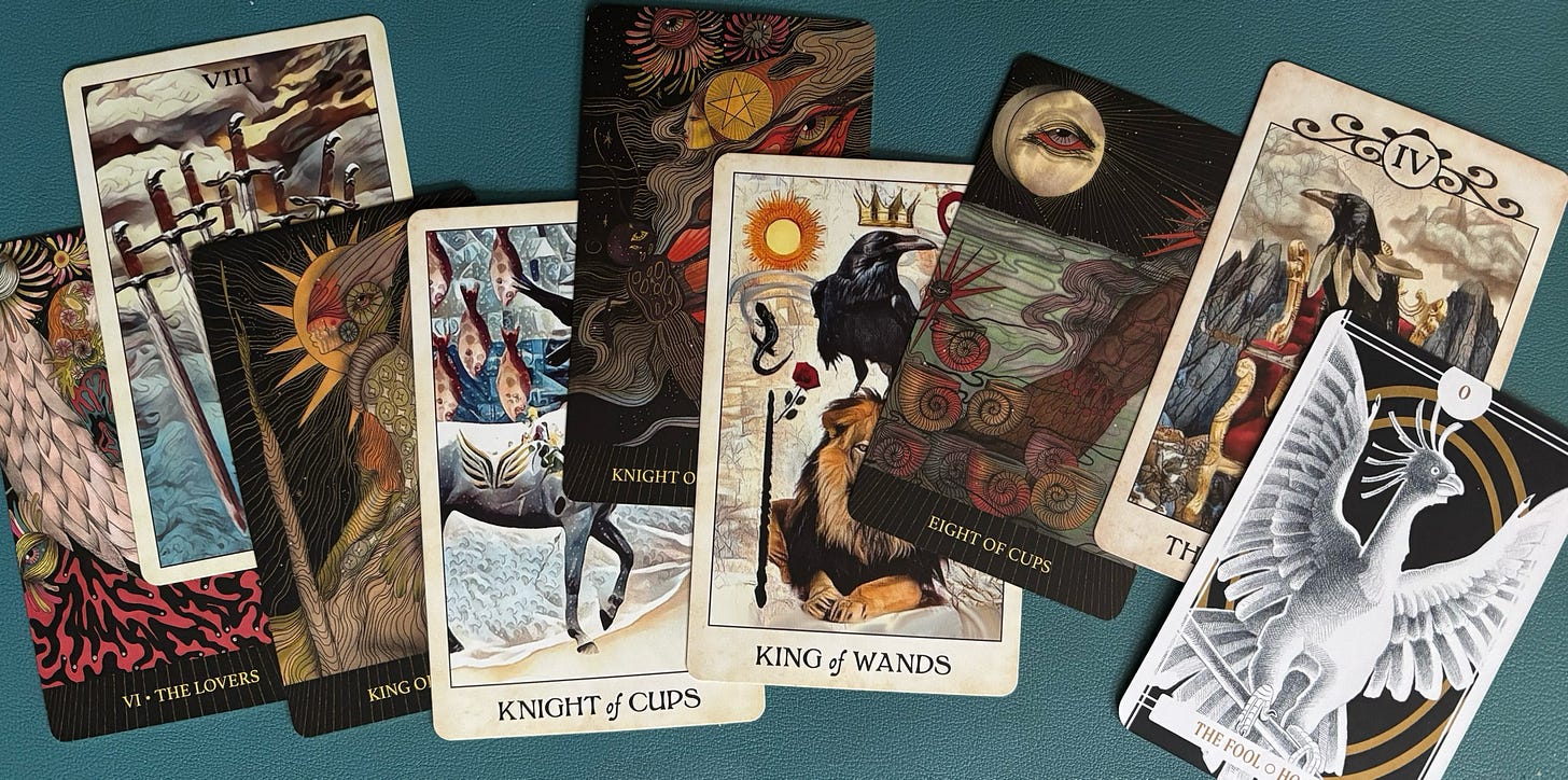 Random tarot cards from Crow's Tarot and Mind's Eye Tarot Random tarot cards from Crow's Tarot and Mind's Eye Tarot