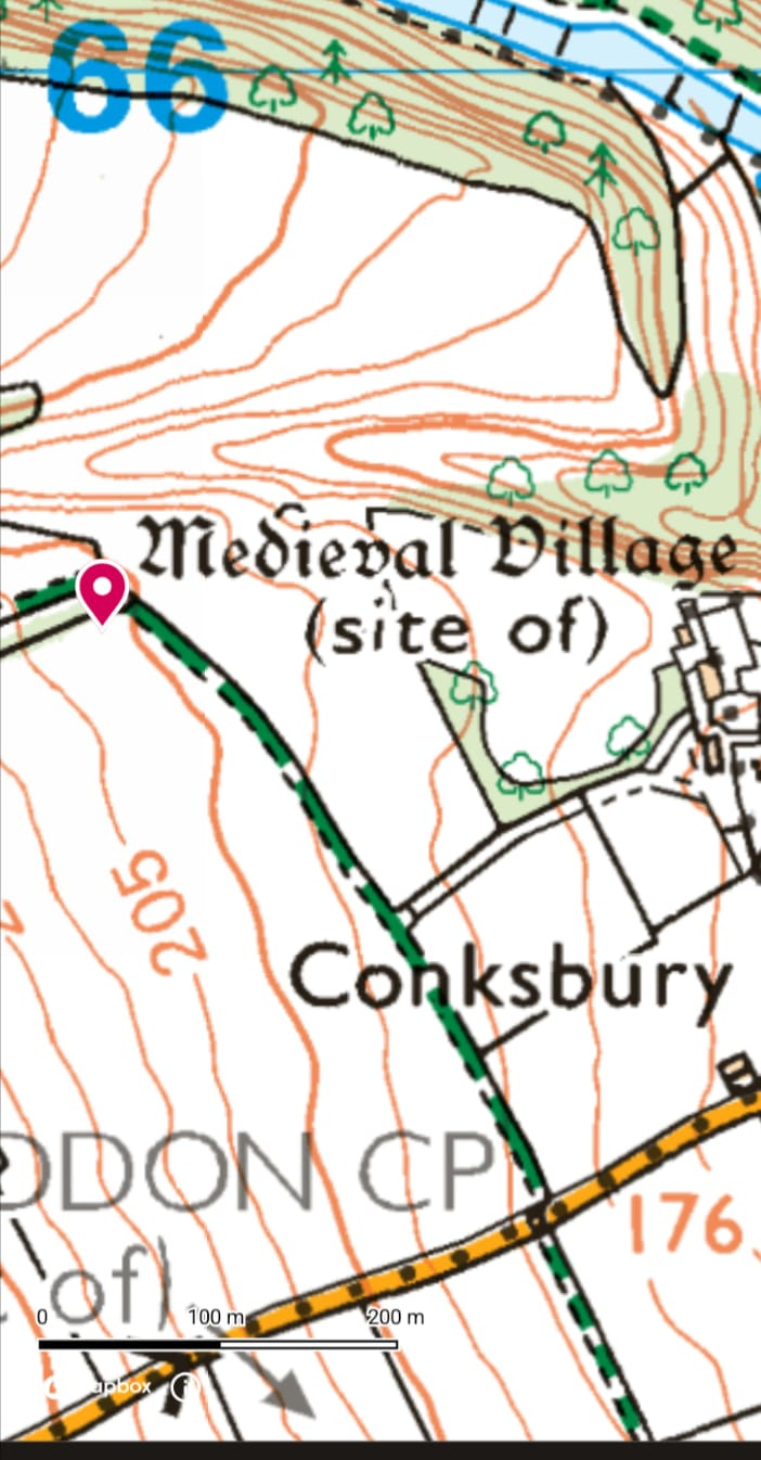 Clip of an ordnance survey map featuring Conksbury Village. 