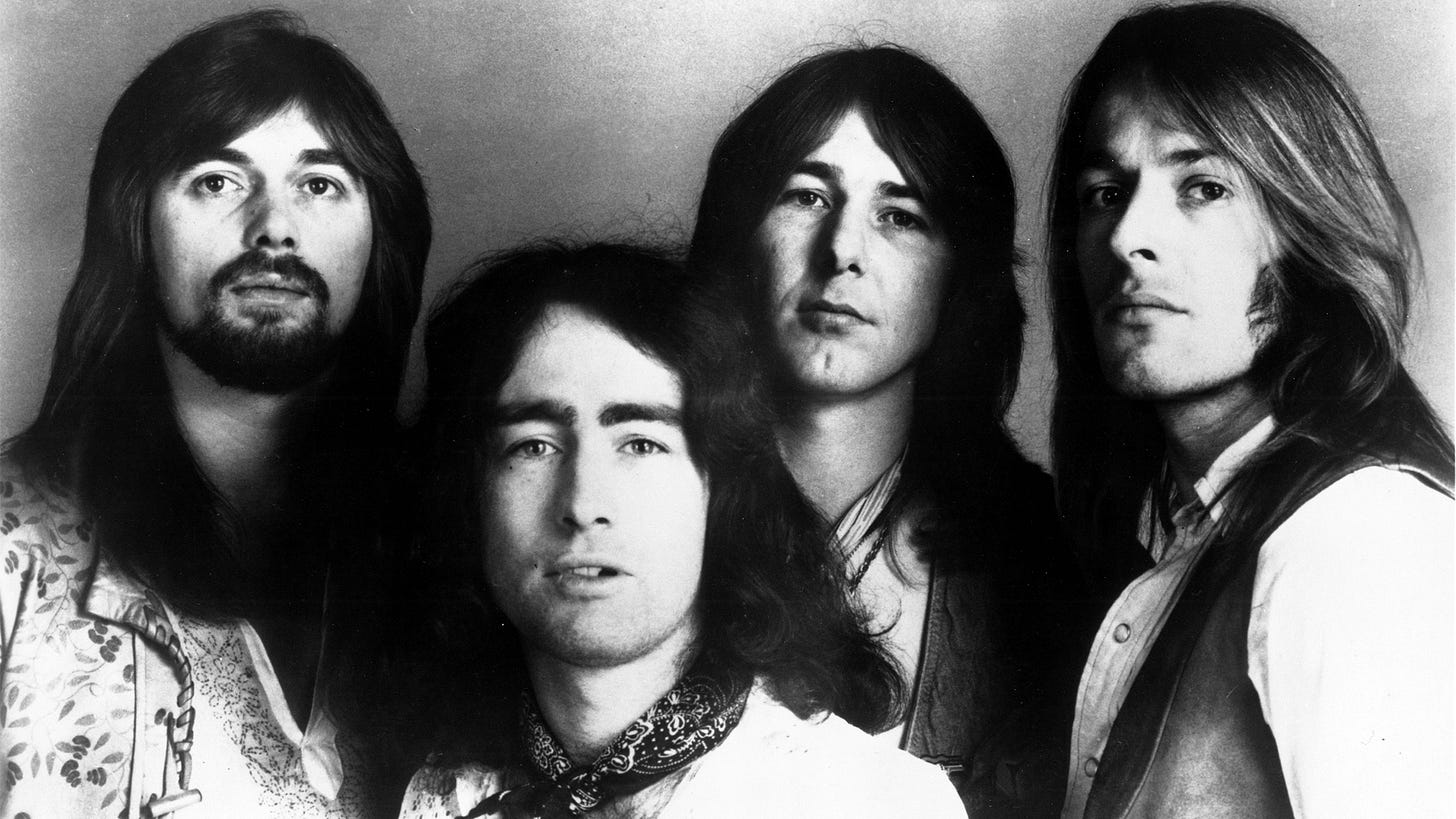 CIRCA 1973: (L-R) Boz Burrell, Paul Rodgers, Mick Ralphs and Simon Kirke of the rock band "Bad Company" pose for a portrait in circa 1973. CIRCA 1973: (L-R) Boz Burrell, Paul Rodgers, Mick Ralphs and Simon Kirke of the rock band "Bad Company" pose for a portrait in circa 1973.
