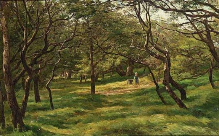 'Landschap met meisje' - olieverf op doek: Pieter Stortenbeker