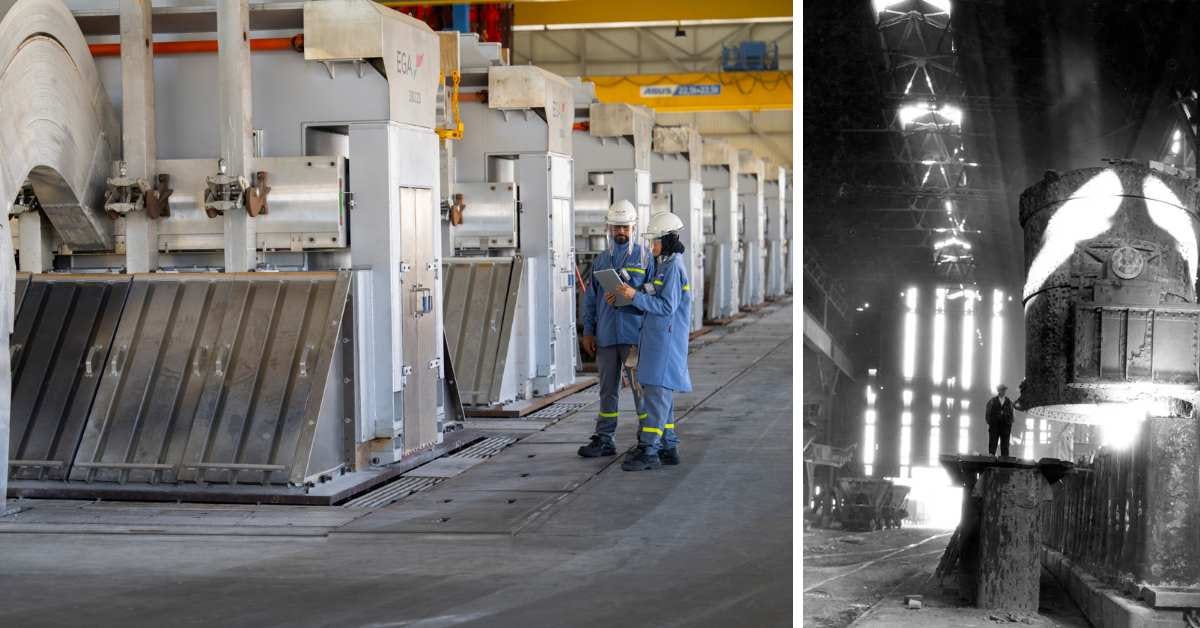 A wide editorial photograph of an industrial aluminium smelter pot line at night, the physical process at the centre of the European metal sovereignty argument analysed in Part 2 of the Four Chokepoints series on The Control Layer.
