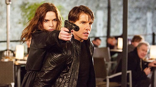Rebecca Ferguson and Tom Cruise star in 2015's "Mission: Impossible — Rogue Nation." Oscar winner Christopher McQuarrie wrote and directed this fifth film in the Paramount Pictures franchise Rebecca Ferguson and Tom Cruise star in 2015's "Mission: Impossible — Rogue Nation." Oscar winner Christopher McQuarrie wrote and directed this fifth film in the Paramount Pictures franchise