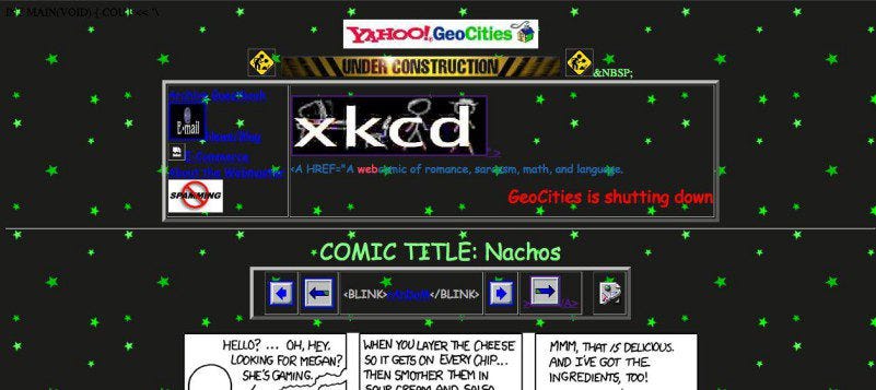 screenshot of an early version of xkcd hosted on Yahoo! Geocities