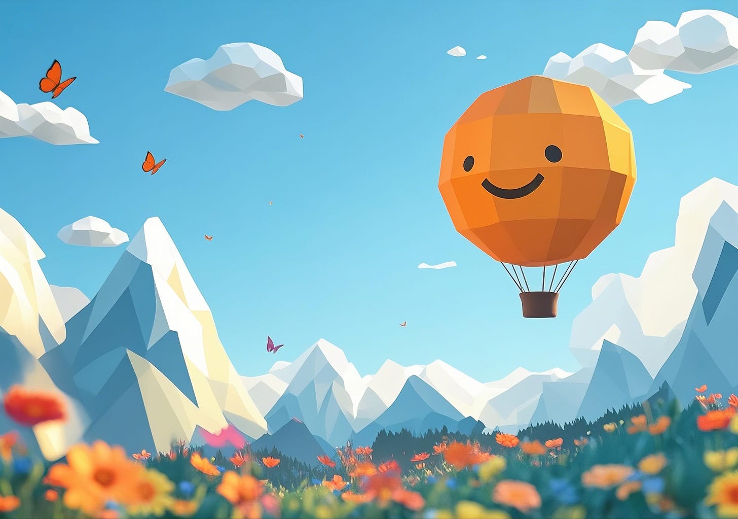 smiling hot air balloon over meadow