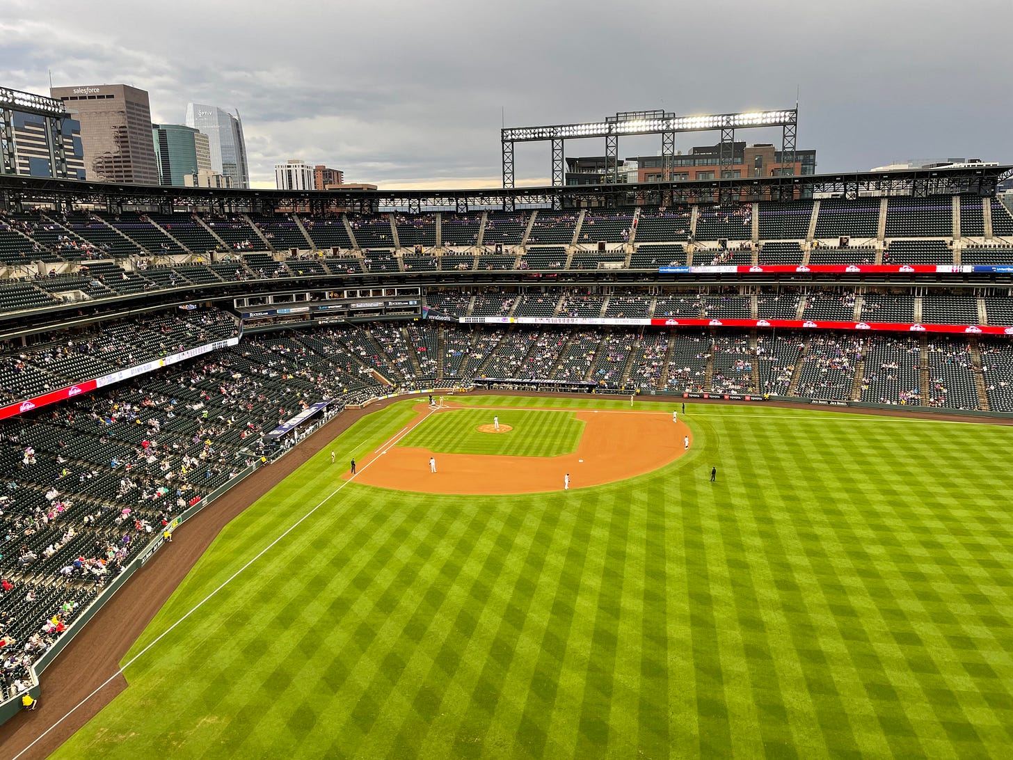 Rooftop view of the Rockies baseball stadium in Denver