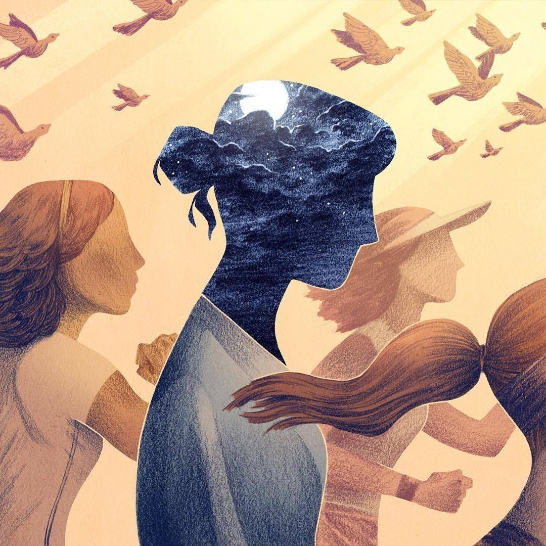 May be a doodle of one or more people and bird May be a doodle of one or more people and bird