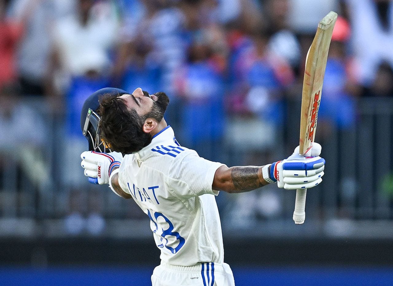 Virat Kohli sweeps during his hundred, Australia vs India, 1st Test, Perth, 3rd day, November 24, 2024