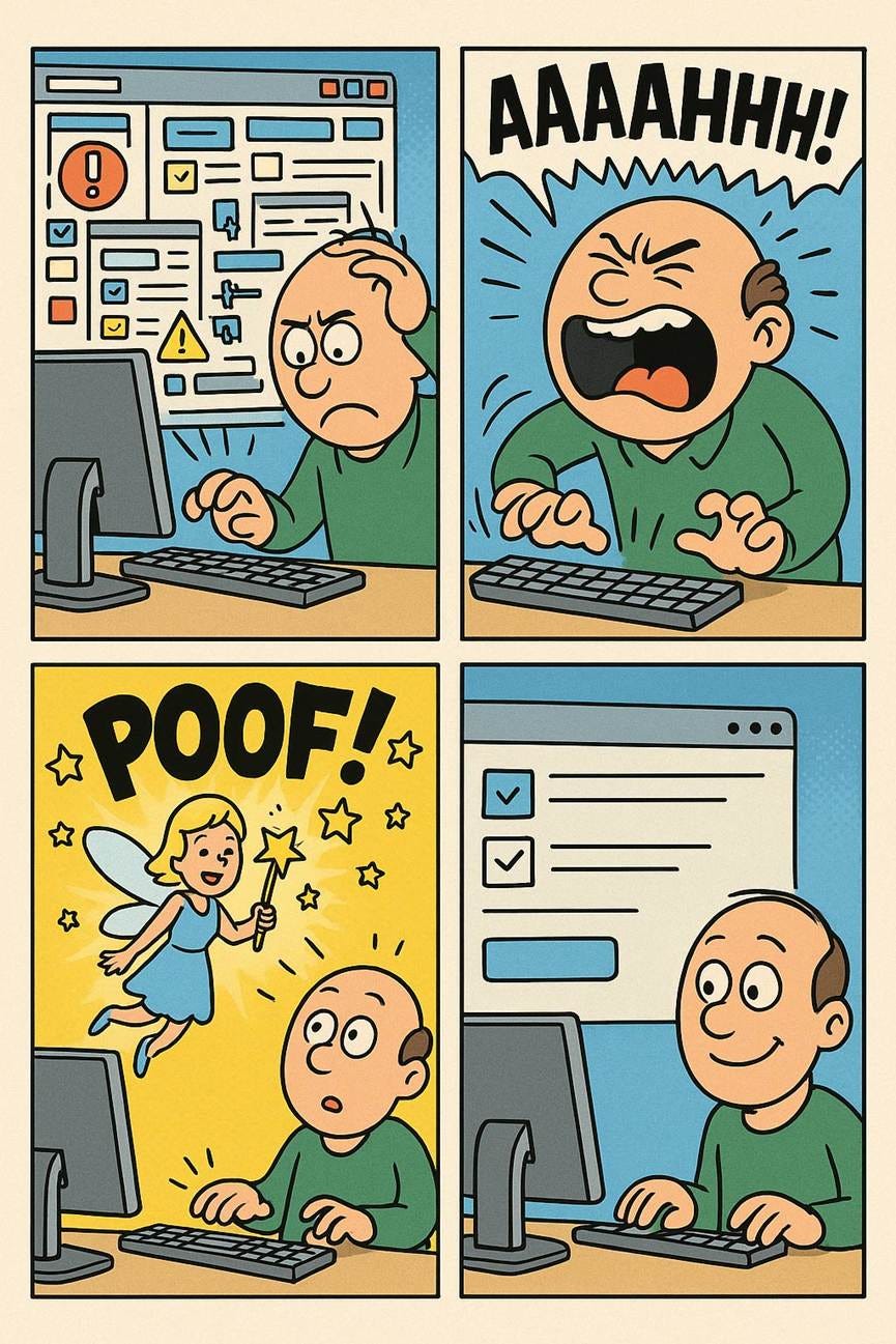 A comic strip of a person using a computer

AI-generated content may be incorrect.