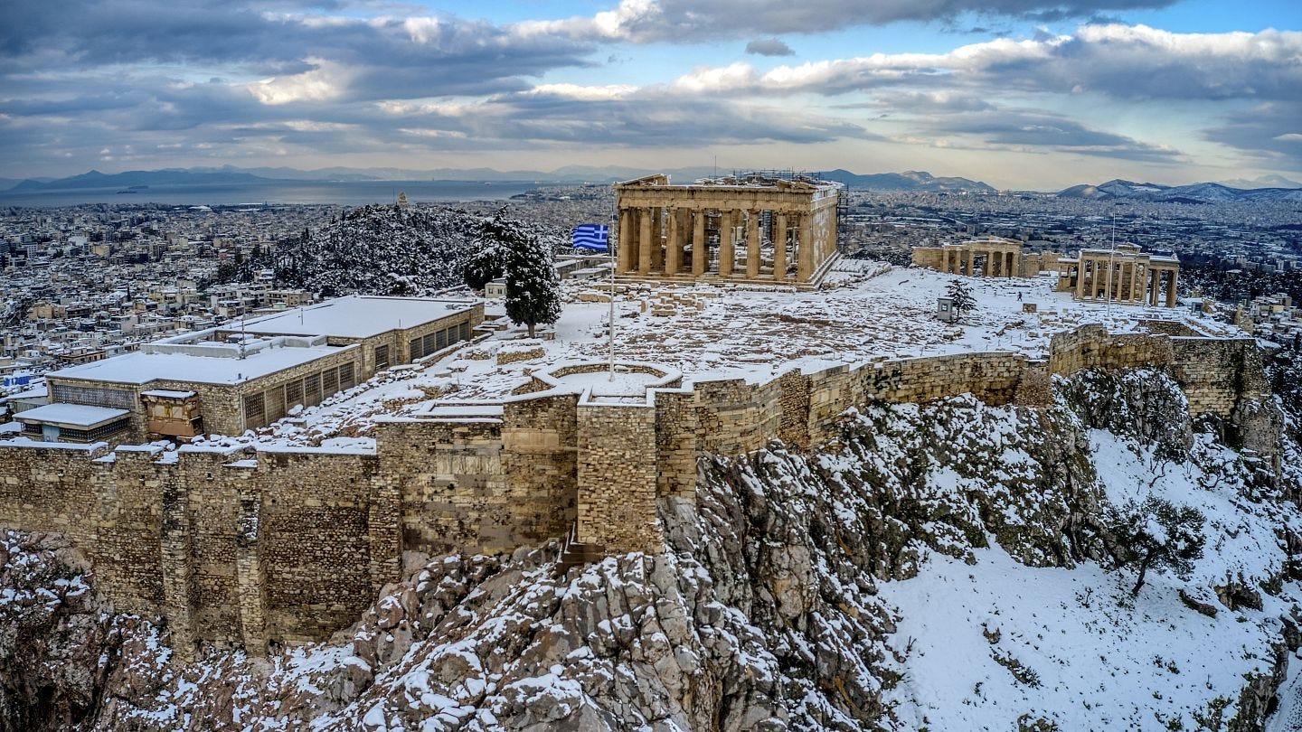 The iconic Acropolis in Athens is covered in snow for the first time in  decades | Euronews