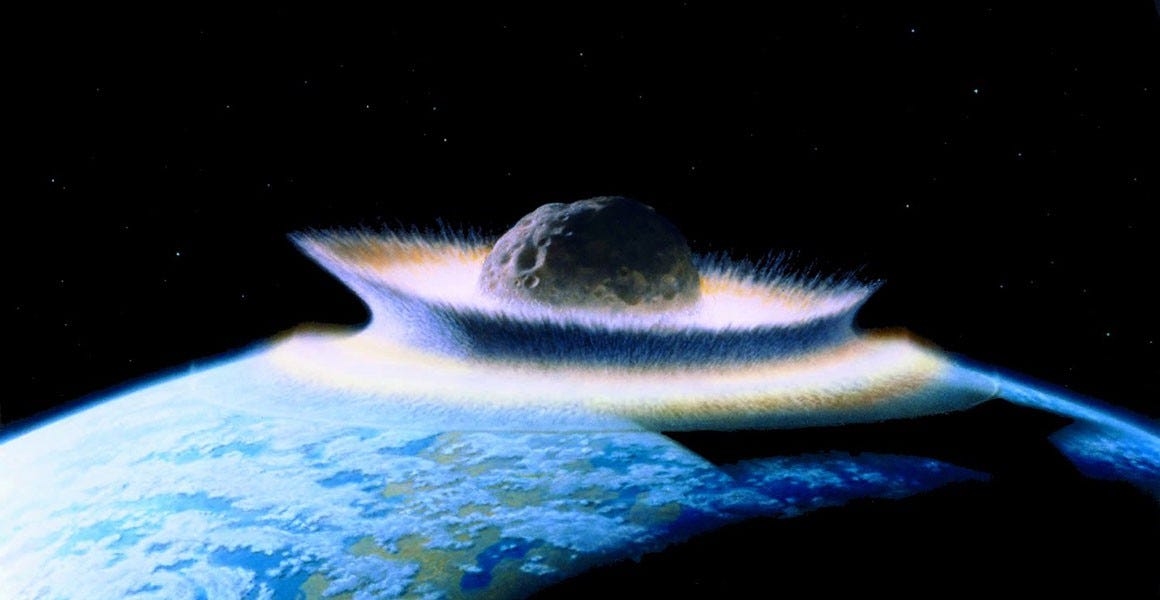 An illustration of an asteroid colliding with Earth An illustration of an asteroid colliding with Earth