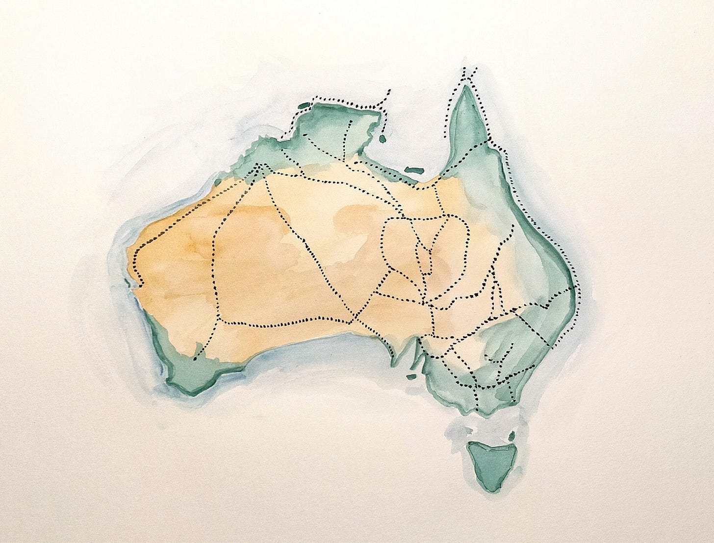 Songlines of Australia, water colour by Alia Parker. Copyright.