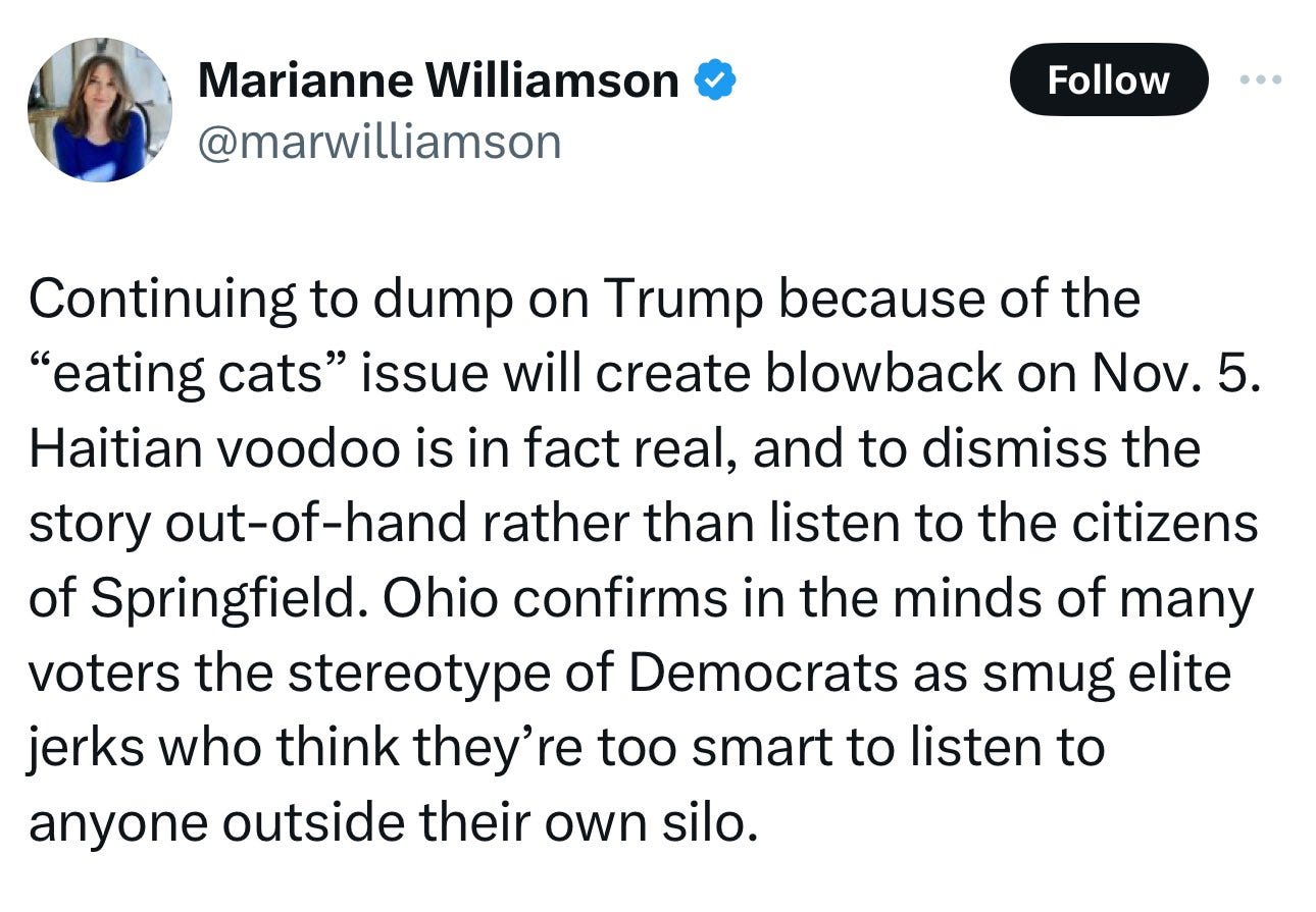 Nate Hochman on X: "It's weirdly unsurprising that Marianne Williamson is  the one left-winger who's willing to acknowledge the demonic spiritual  character of Haitian voodoo https://t.co/JjRzQh7gWX" / X