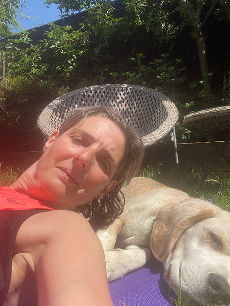 strength training with two beagles helping