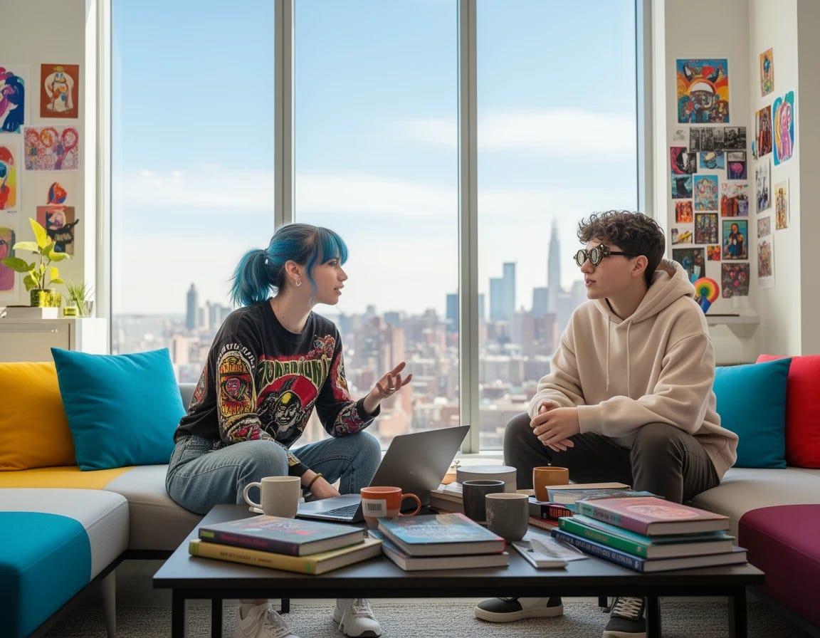 Generation Z kids, zoomers, renting rooms