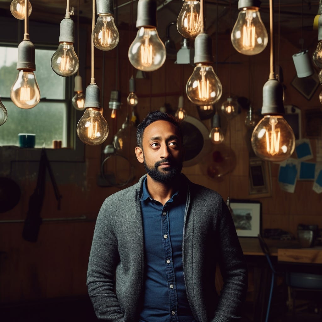 chamath palihapitiya with a lightbulb above his head