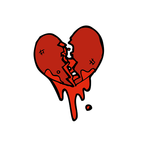 Broken hearts in a row