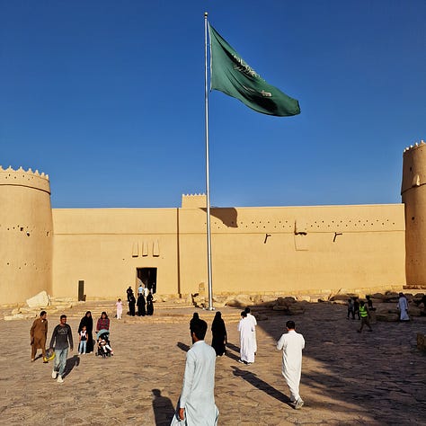 From left to right: general view of Deera Square; the entrance of the Al Masmak Palace Museum; inside the Al Masmak Palace Museum, a figure showing the conquering of the holy city of Mecca by King Ibn Saud.
