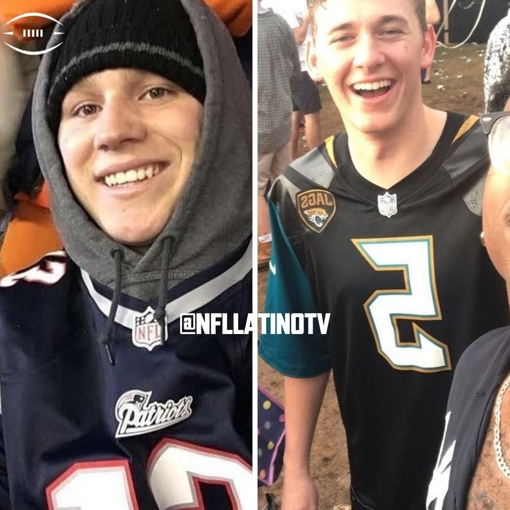 Josh Allen camisa Patriots, Mac Jones camisa Jaguars.