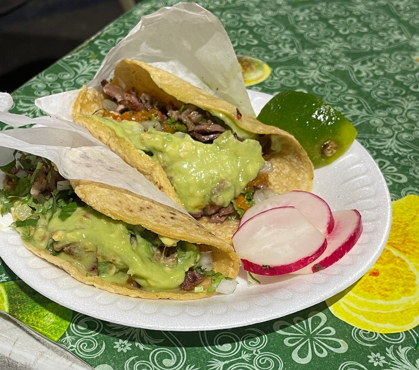 Carne asada tacos at Tire Shop Taqueria