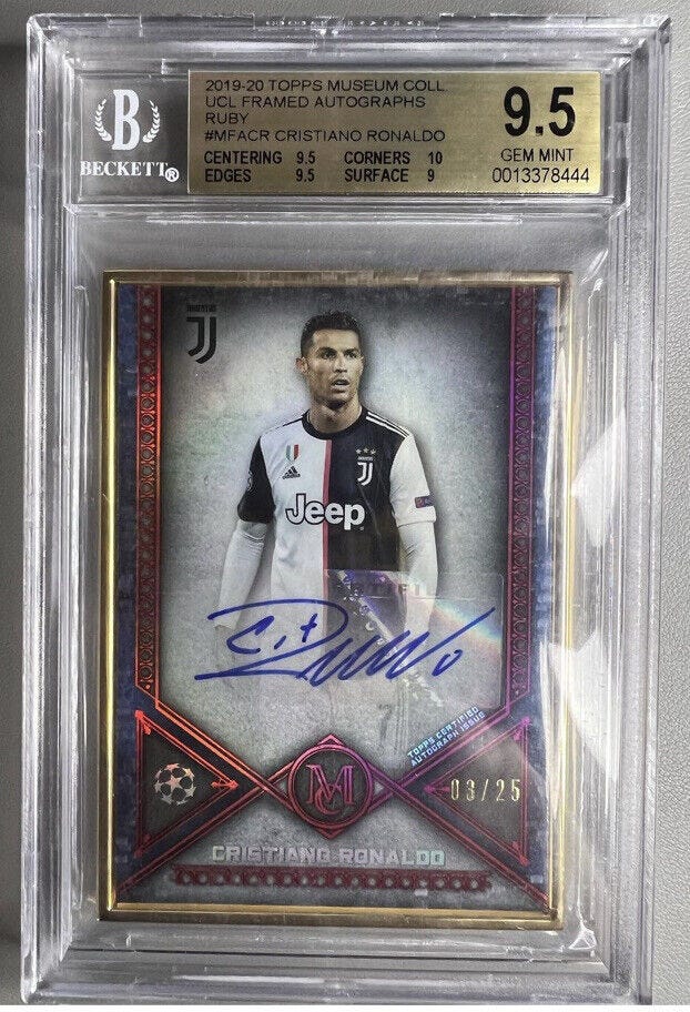 2019 Topps Museum Cristiano Ronaldo Gold Frame Ruby Auto /25 BGS 9.5 Auto 10 - Picture 1 of 2