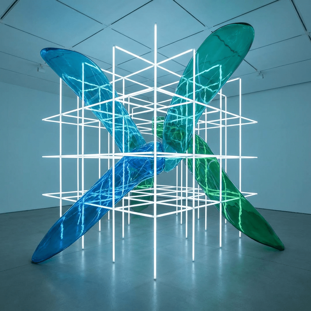 Luminous white light grid with large translucent blue and green organic shapes. Luminous white light grid with large translucent blue and green organic shapes.