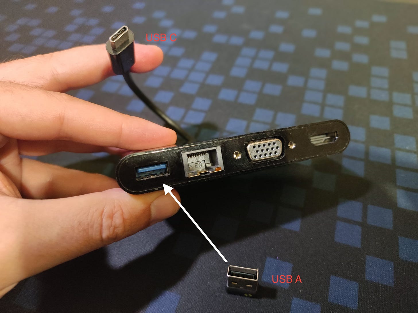 A USB-A to USB-C adapter