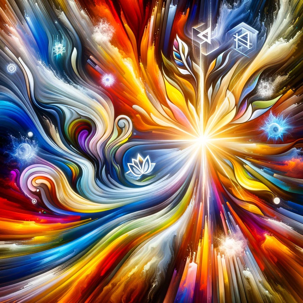 An abstract representation of 'Irrational Joy' as a powerful, uplifting force combating 'Irrational Anti-Jew Evil'. The image should convey a sense of positivity and resilience, using bright, radiant colors and dynamic, flowing shapes. Incorporate symbolic elements that represent joy, such as beams of light, blooming flowers, or vibrant bursts of energy, contrasted against darker, more chaotic elements that suggest the presence of negativity being overcome. The image should evoke a feeling of hope and triumphant spirit, suitable for a profile picture for an article on this theme. 