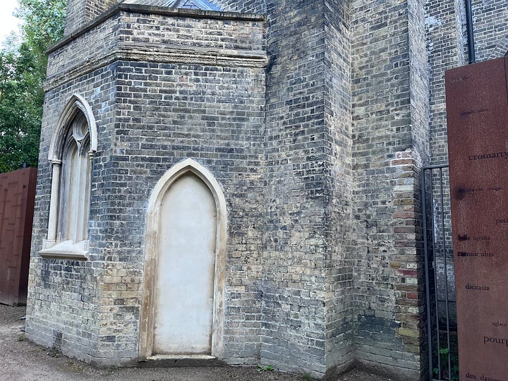 Abney Park Cemetery Chapel, a tall, Dissenting Gothic chapel amidst a woodland