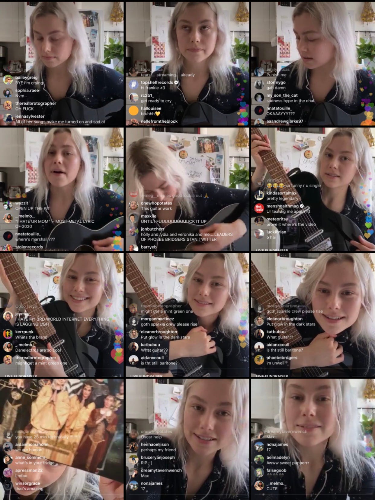 screenshots of instagram live Phoebe Bridgers did back in May 2020