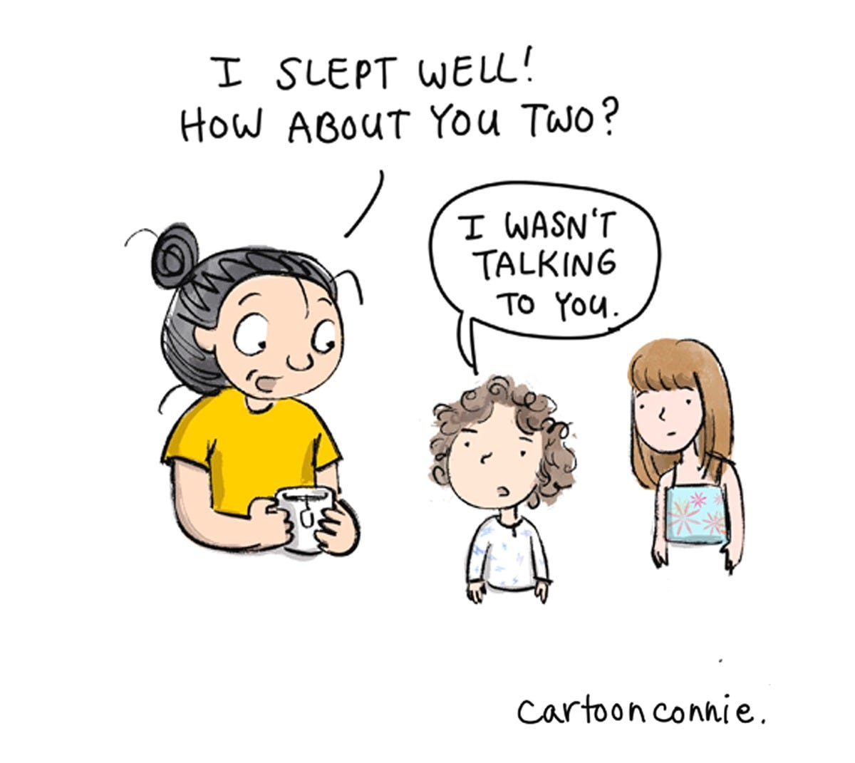 Panel 4/8 of an 8-panel color diary comic illustrating the perceptive, brutal honesty of young children in a series of humbling exchanges with the artist. Titled "Friends With Kids," 2026, by Connie Sun