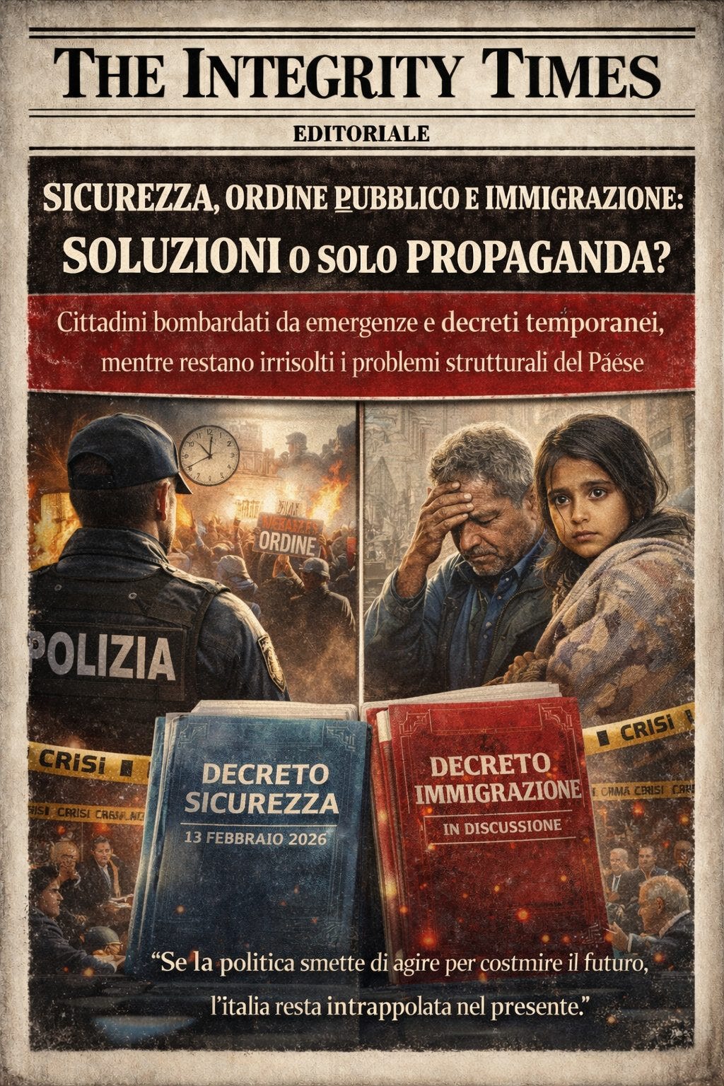 Illustrazione: Sicurezza e immigrazione in Italia: decreti d’urgenza, propaganda o reale cambiamento? Illustrazione: Sicurezza e immigrazione in Italia: decreti d’urgenza, propaganda o reale cambiamento?