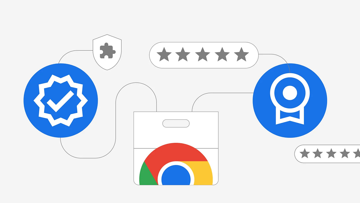 An illustration of featured badges on the Chrome Web Store.