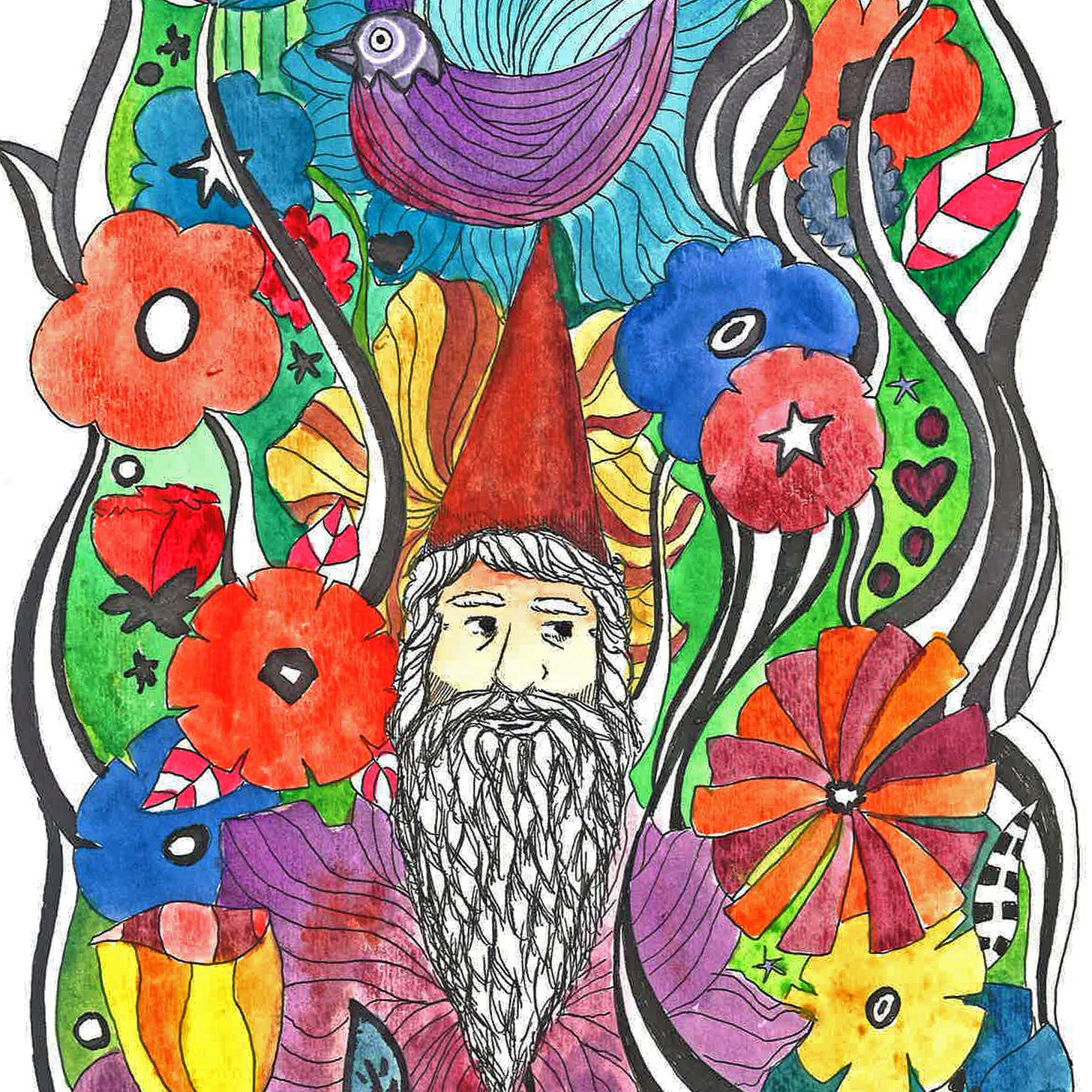Gnome in flowers