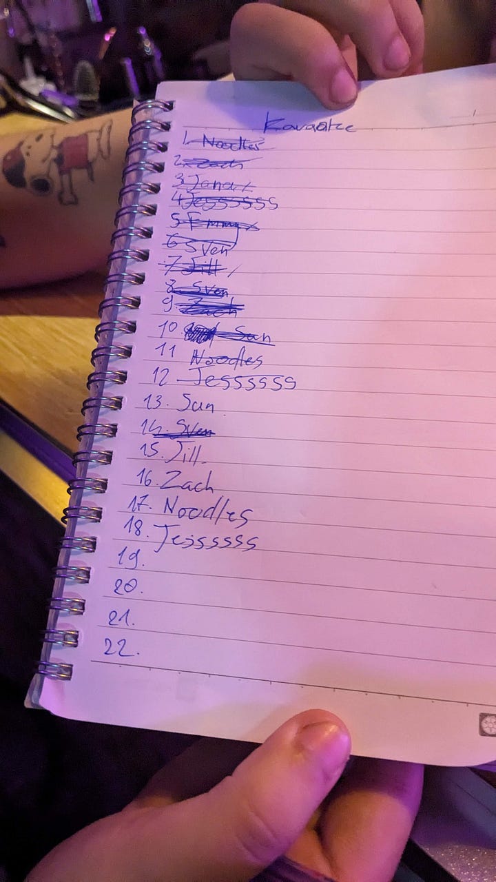 karaoke set-up list + stage