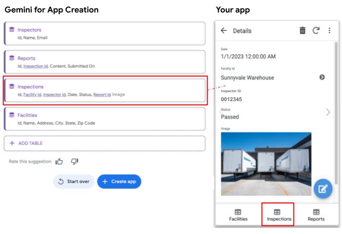 Inspections table generated by Gemini in AppSheet and shown in the app Inspections table generated by Gemini in AppSheet and shown in the app